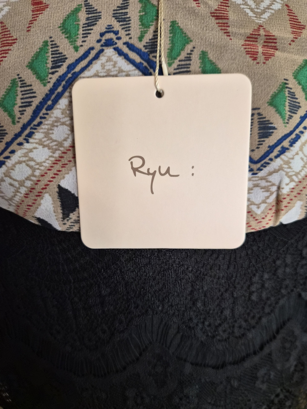 Ryu Black Lace & Multicolor Aztec Print Kimono #0258 - Picture 5 of 7